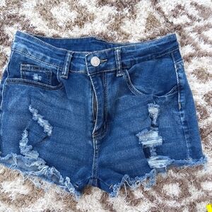SHEIN Dark Blue Ripped Jean Shorts